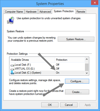 Come disabilitare o configurare Ripristino configurazione di sistema in Windows 8/8.1