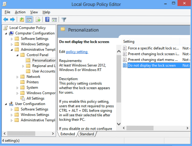 Como desativar a tela de bloqueio no Windows 8
