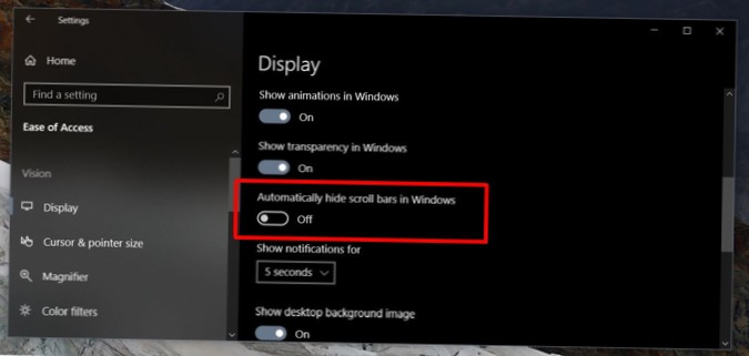 How To Disable Thin Scroll Bars On Windows 10