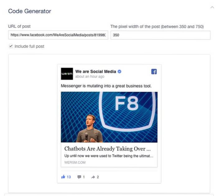 Come incorporare post di Facebook sul tuo sito