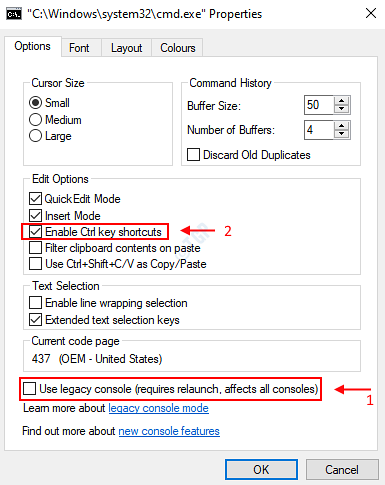 How to enable Keyboard Shortcut for Copy Paste in Command Prompt on Windows 10