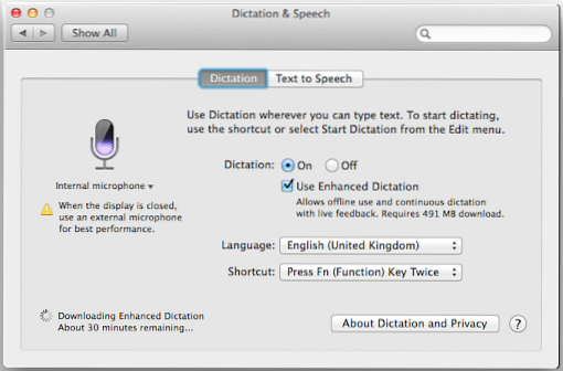 Jak povolit offline diktát v OS X Mavericks