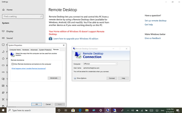 Sådan aktiveres Remote Desktop i Windows 10 Home (RDP)