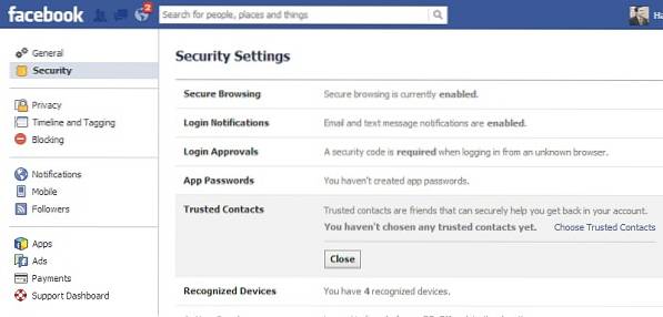 Come abilitare la funzione Contatti attendibili su Facebook