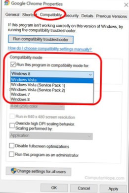 Jak povolit / zakázat režim kompatibility pro aplikace ve Windows 10