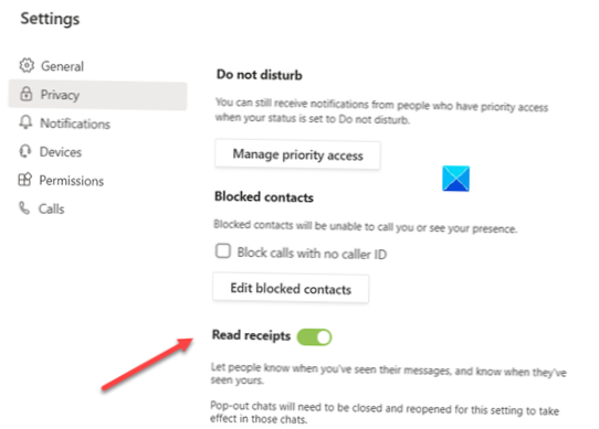 How to enable/disable Microsoft Teams read receipts