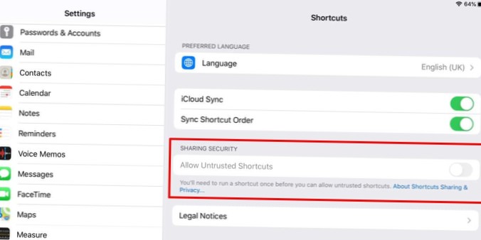 How to fix 'Allow untrusted shortcuts' grayed out on iOS