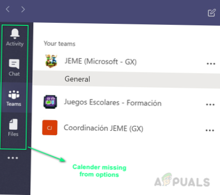 Como consertar o calendário ausente no Microsoft Teams