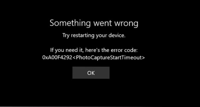 How To Fix Camera error code 0xa00f4292 in Windows 10
