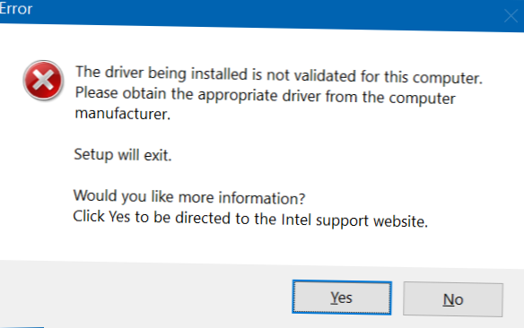 Sådan løses 'Den driver, der installeres, er ikke valideret til denne computer' på Windows 10
