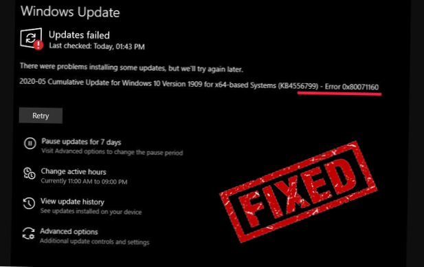 Jak opravit chybu aktualizace 0x80071160 pro Windows 10