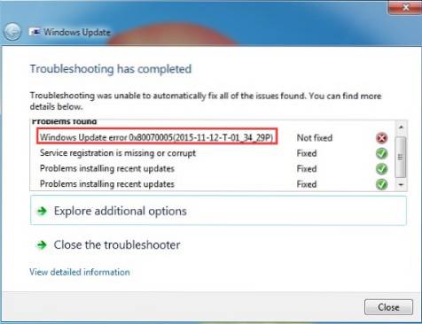 How to fix Update Error Code 0x80070005 in Windows 10