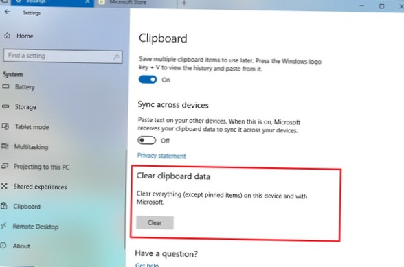 Como forçar a limpeza da área de transferência no Windows 10