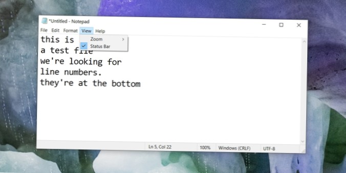 How to get line numbers in Notepad on Windows 10