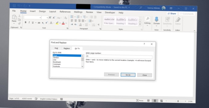 Como ir para uma página do Word no Microsoft 365