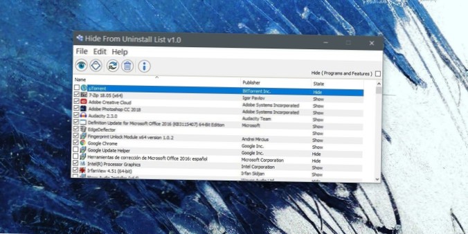 Sådan skjules apps fra listen over afinstallationer på Windows 10