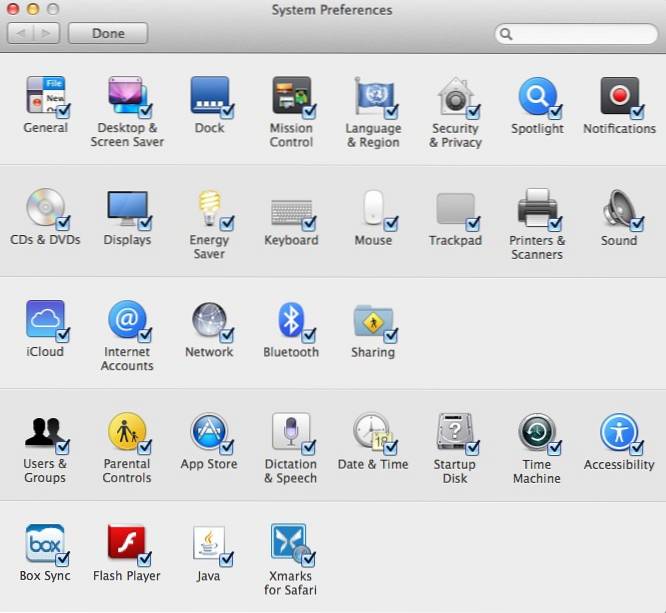 Come nascondere le icone del riquadro delle preferenze in Mac OS X