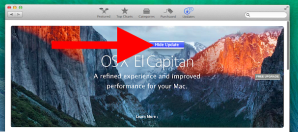 Jak skrýt aktualizační banner OS X El Capitan v Mac App Store