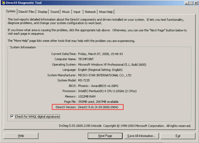 Hvordan vite DirectX-versjonen som er installert i Windows 10