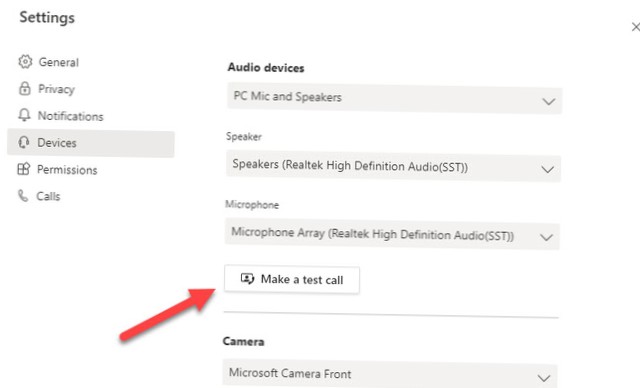 How to make a Microsoft Teams test call