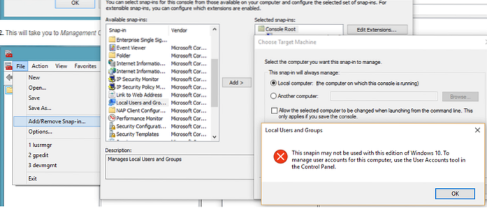 How to manage local users in windows 10 home Edition