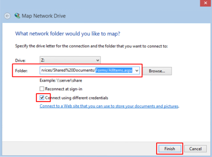 SharePoint toewijzen als netwerkstation in Windows 10