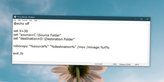 How to move files from one folder to another after X days on Windows 10