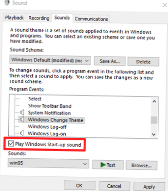 Jak grać w uruchamianie systemu i wyłączanie dźwięków w systemie Windows 10