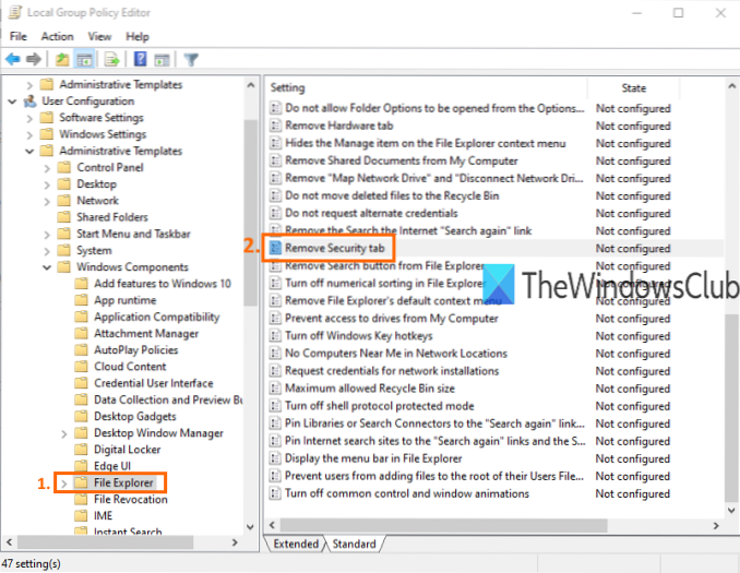 How to Remove Security Tab from File Explorer in Windows 10