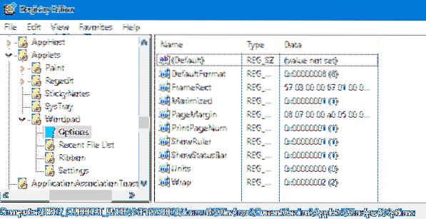 Jak obnovit výchozí nastavení WordPad a Poznámkového bloku?