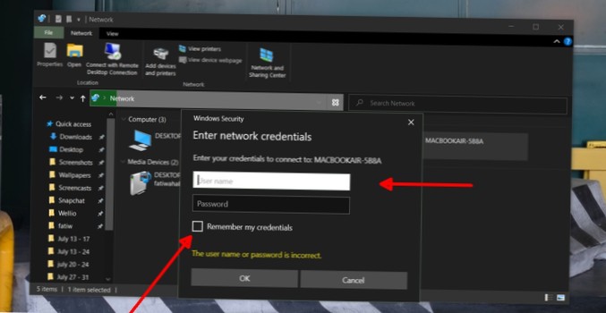 Jak zapisać nazwę użytkownika i hasło dla lokalizacji sieciowych w systemie Windows 10