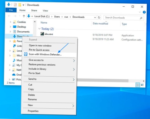 Jak przeskanować plik lub folder za pomocą programu Windows Defender w systemie Windows 10