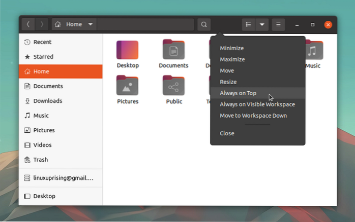 Sådan indstilles en tastaturgenvej til Always on Top i Ubuntu