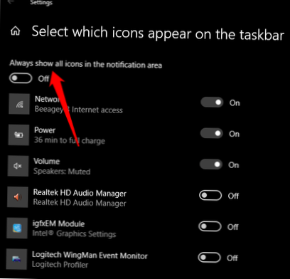 Sådan vises alle ikoner på systembakken på Windows 10