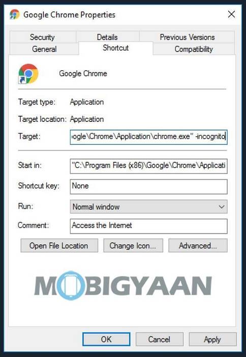 So starten Sie Google Chrome standardmäßig im Inkognito-Modus unter Windows 10