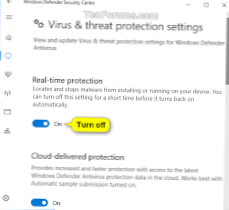 Jak przełączyć ochronę w czasie rzeczywistym programu Windows Defender w systemie Windows 10