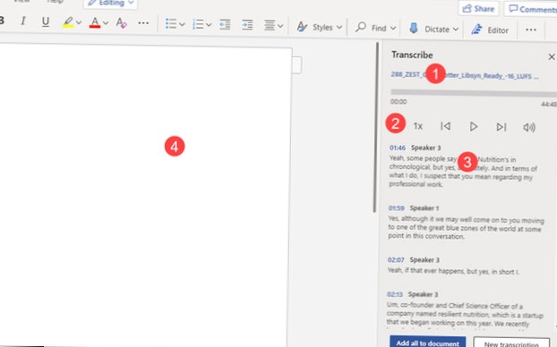 Comment transcrire l'audio avec Office 365 en ligne