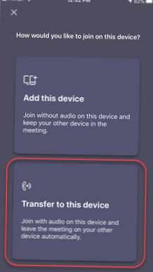 Come trasferire la riunione di Microsoft Teams su un altro dispositivo