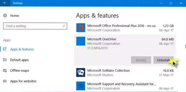 Come disinstallare l'app OneDrive in Windows 10
