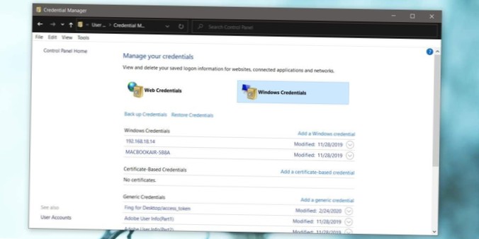 Sådan opdateres loginoplysninger for en netværksplacering på Windows 10