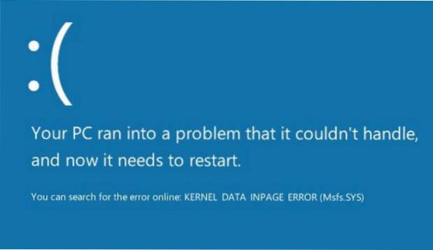 KERNEL DATA INPAGE ERROR issue in Windows 10 Fix