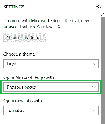Make Edge Open Tabs from Last Browsing Session at Every Start