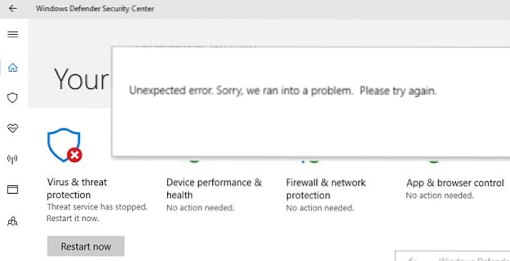 Microsoft Defender Threat Service a oprit problema în Windows 10