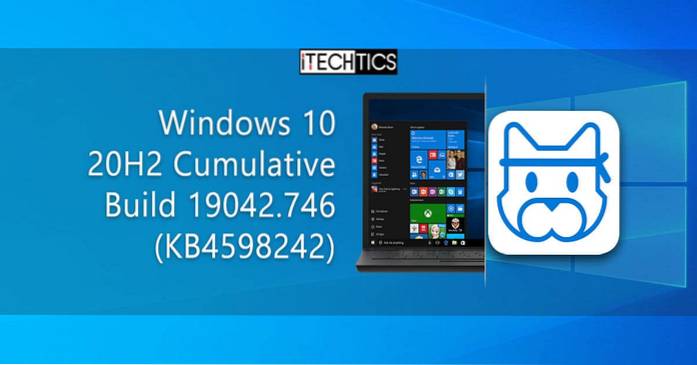 Microsoft rilascia la build cumulativa 19042 di Windows 10 20H2.746 (KB4598242)