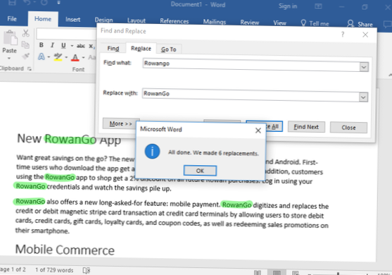nombrar el modo que se utiliza para reemplazar el texto existente en un documento
