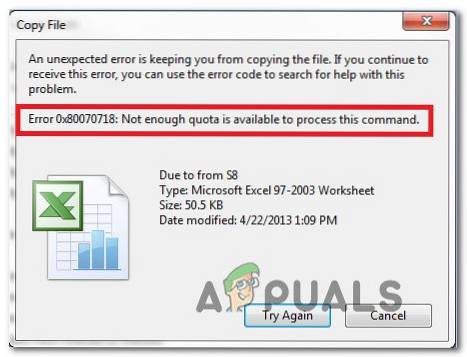 Not enough Quota is Available to Process this Command 0x80070718 error Fix