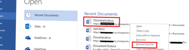 office 365 ryd de seneste dokumenter mac