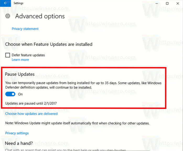 Pause Windows Updates in Windows 10 Creators Update