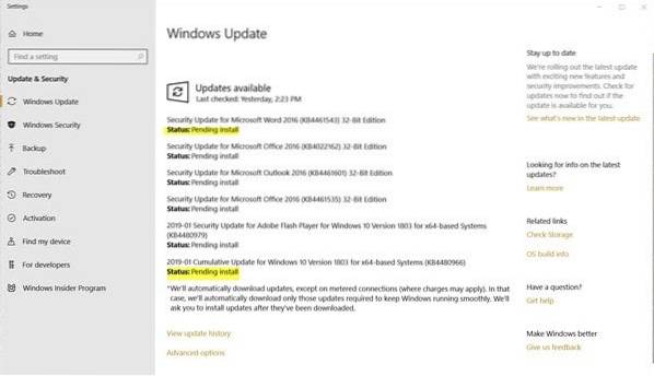 Pending Install status in Windows 10 Fix