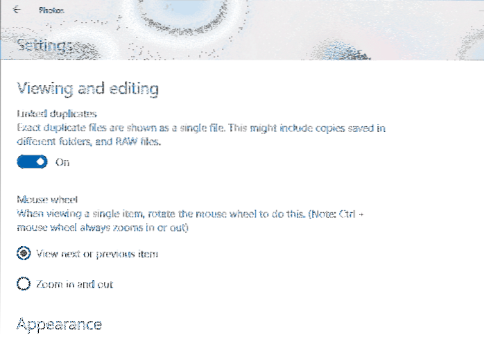 Zdjęcia Ustawienia kółka myszy w aplikacji Zdjęcia Przewiń, aby powiększyć lub wyświetlić Wstecz / Dalej [Windows 10]